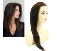 Larafona Dark Brown 360 Lace Wig for Women Real Human Hair Wig Virgin Remy Hair Natural Hairline 2# Pre Plucked 16inch/40cm