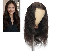 Larafona Dark Brown Wavy Hair Human Hair Full Lace Wig Natural Hairline 100% Remy For Women Pre Plucked 16inch/40cm