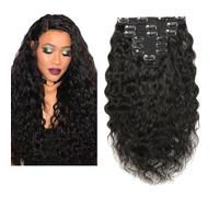Larafona Full Head Clip in Human Hair Extensions 120gram/set Curly Virgin Hair Weave with Clips For Black Women Natural Black 1B 22inch/55cm