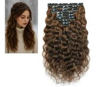 Larafona Full Head Natural Wave Clip in Human Hair Extensions Light Brown 6#, 120gram/set 100% Remy Loose Curl Weave with Clips 24inch/60cm