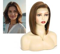 Larafona Hair Human Hair Wig Women Wig BOB Style Lace Front Wig Medium Brown 4# Transparent Lace Preplucked Hairline 12inch/30cm