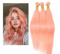 Larafona Hair Human Virgin Hair Bundles Pink Color Real Hair Extensions Weft, Brazilian Hair Bundles Pink 3pc (22"24"26")