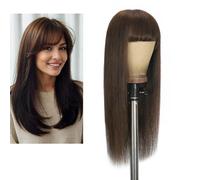 Larafona Human Hair Wig Brown 4# with Fringe 360 Lace Wig for Women 100% Virgin Remy Hair Straight Natural Hairline Pre-Plucked 20inch/50cm