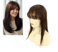 Larafona Human Hair Wig Brown 4# with Fringe 360 Lace Wig for Women 100% Virgin Remy Hair Straight Natural Hairline Pre-Plucked 16inch/40cm