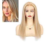 Larafona Human Hair Wig for Women, Real Natural Balayage Blonde, Glueless Front Lace 100% Remy Silky Straight P27/613# 12inch/30cm