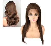 Larafona Medium Brown 360 Lace Wig for Women Real Human Hair Wig Virgin Remy Hair Natural Hairline 4# Pre Plucked 16inch/40cm