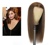 Larafona Medium Brown 4# Human Hair Wig Silky Straight Lace Front Wig For Women 100% Remy Hair Transparent Lace Seamless Wig Pre Plucked 16inch/40cm