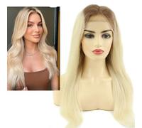 Larafona Ombre Blonde Hair Wig Lace Front Brown Root 100% Remy Hair Human Hair Wig with Baby Hair 16inch/40cm