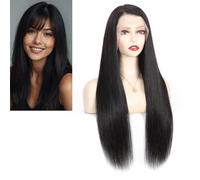 Larafona Virgin Hair Lace Frontal Wig Silky Straight Human Hair For Women Natural Black Transparent Lace Pre Plucked 16inch/40cm