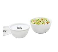 Larah by BOROSIL Opalware Solid Mixing Bowl with Lid - 500ml, 750ml, Set of 2, White