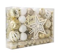 LARAINE Christmas Balls Ornaments 88 Pcs Gold&White Decorations for Christmas Tree, Shatterproof Hanging Ball Variety Gift Set of Holiday Party Wedding Decoration