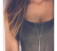 Larancie Boho Long Necklace Pendant Minimalist Vertical Bar Chain Necklace Fashion Neck Chain Jewelry for Women and Girls (Silver）
