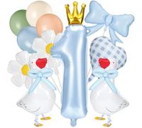 LaRandom 12 Pcs Silly Goose 1st Birthday Party Decoration Walking Goose Balloon with Blue Bow for Sweet One Birthday Party Supplies First Balloons for Boys Farm Animal Photo Backdrop Decorations