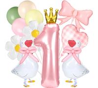 LaRandom 12 Pcs Silly Goose 1st Birthday Party Decoration Walking Goose Balloon with Pink Bow for Sweet One Birthday Party Supplies First Balloons for Girl Farm Animal Photo Backdrop Decorations
