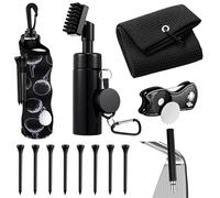 LaRandom 13 Pcs Golf Accessories Kit, Include Golf Ball Bag with Hook Towel Tees Magnetic Ball Marker Divot Tool Cleaner Water Brush Groove Sharpener Tool for Women Man Gifts (Black)