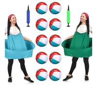 LaRandom 2 Sets Granny Skirt Outdoor Game, Hilarious Inflatable Ball Relay Set with Granny Giant Stretchy Skirt, Balls and Pump, Team Relay Family Reunion Party Field Game Set (Red,Blue)