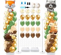 LaRandom 2 Sets Woodland Animals Baby Shower Balloon Column Stand Kit Sage Green and Brown Balloon Arch Garland Kit for Birthday Party Neutral Forest Gender Reveal Cartoon Baby Shower Decoration