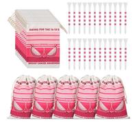 LaRandom 24 Set Bamboo Golf Tees with Drawstring Canvas Bag Supporting Breast Cancer Awareness Research 2-3/4" Pink and White Striped Golf Tees Gifts Accessories for Women