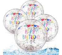 LaRandom 4 Pack Large Birthday Beach Balls for Pool Birthday Party 22 Inch Inflatable Clear Beach Balls with Glitter Sequins Inside for Pool Swimming Party Favors Decorations Outdoor Game