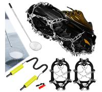 LaRandom 4 Pcs Ice Fishing Gear, Include Crampons Cleats Snow Grips for Shoes, Retractable Ice Awls Safety Picks and Scoop Skimmer, Emergency Whistle, Shoe Spikes Anti Skid for Hiking Fishing Climbing