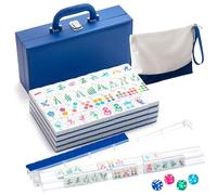 LaRandom American Mahjong Set 168 Blossom Acrylic Numbered Tiles, 4 All-in-One Rack/Pushers, 4 Dice, Blue Tiles Bag and Portable Travel Case Classic Full Size Complete Mahjongg Game Set