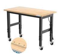 LARBANKE 120 cm Heavy Duty Workbench for the Garage,Rubber Wood Workbench has Adjustable 5 Different Heights,Hardwood Work Table,Weight Capacity Over 900 kg,for Workshop,Garage,Office and Home