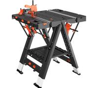LARBANKE 2-In-1 Folding Workbench & Sawhorse, Waterproof Multi-Function Work Table (79x81x63.5cm) - Height-Adjustable, 4 Woodworking Clamps, 4 Connecting Blocks, 2 Limit Blocks, Non-Slip & Tool Storag