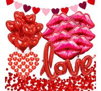 Larber 1026 PCS Romantic Valentine's Day Decoration Kit with LOVE Ballon,Heart & Lips Shaped Foil Balloons,1000 Rose Petals,50 Heart Candles for Valentine Party Bedroom Anniversary Decor