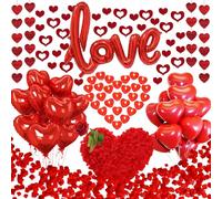 Larber 1181PCS Romantisches Valentine's Day Decorations Kit with 1000 Pcs Silk Rose Petals, 50Pcs Heart Hanging,Artificial Rose,Red Heart Balloon,LOVE Balloon,Red Heart Garland for Wedding Party Decor