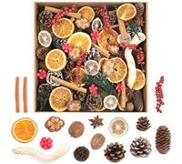 Larber 123PCS 16 kinds Christmas Pine Cone Potpourri Bowl Filler, Natural Pine Cone, Orange slices,Green pine and cypress branches, Lime Slices for Vase Filler Table Crafts wreath Xmas Home decoration