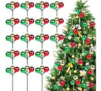 Larber 18pcs Christmas Ball Tree Picks 20CM Red Green Gold Xmas Ball Ornaments on Wired Picks Shatterproof Plastic Ball Holiday Decorations for Christmas Tree, Home, Party, Gift Decoration