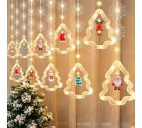 Larber 9.8 Ft Christmas Window Lights Christmas Tree Shape Curtain Lights with 120 LED, 8 Modes,Snowflake, Figurines Ornaments,Curtain Hanging Fairy String Lights for Bedroom Wall Window Indoor Decor