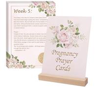 Larbeti 20+1Pcs Pregnancy Prayer Cards, Prayer Cards For Pregnant Women To Use During Pregnant 42 Weeks Weekly With 20P Pregnancy Milestone & 1 Nature Wooden Holder Stand For Expectant Mothers