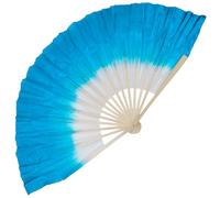 Larcele Silk Belly Dance Short Fan Veils Square Dancing Folding Fans for Dance Performance Gradient Color WDSZ-01(Light Blue)