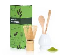 Larcenciel Bamboo Matcha Whisk Set, 4 Pcs Japanese Matcha Set - Bamboo Whisk (Chasen), Matcha Spoon, Scoop & Ceramic Holder, Natural Matcha Kit for Matcha Lover's Gift, Traditional Handmade 75 Prongs