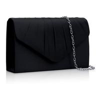 Larcenciel Black Clutch Bag, Pleated Satin Evening Handbag w/Chain, Ladies Fashion Trapezoid Envelope Wedding Bags, Crossbody Purse Shoulder Bag Wallet for Wedding Bridal, Prom, Dinner, 21x5x13cm