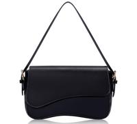Larcenciel Black Shoulder Bag for Women, PU Leather Clutch Purse Y2K Crossbody Bag w/Adjustable Strap & Zipper Closure, Trendy Retro Hobo Handbag for Work School Shopping Travelling Party, 29x16x6CM