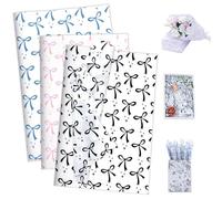 Larcenciel Bow Tissue Paper Sheets for Packaging, Black Blue Pink Tissue Paper for Wrapping Gifts, Matte Art Bouquet Gift Wrap for Birthday, Holiday, Wedding, Christmas, DIY, 60 Sheets 50×35CM