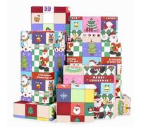 Larcenciel Christmas Wrapping Paper, Cute Xmas Wrapping Paper Sheets for Kids, Checkerboard Xmas Character Gift Wrap Set Colourful Kraft Wrapping Paper for Christmas, Festival, Party (70x50cm, 6 PCS)
