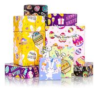 Larcenciel Easter Wrapping Paper, 6 Sheet Lovely Colourful Gift Wrapping Paper w/Gift Tag, String & Sticker, Easter Egg Bunny Gift Wrap for Holiday Birthday Baby Shower (70x50cm)