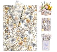 Larcenciel Floral Tissue Paper, 60 Sheets Yellow Tissue Paper Sheets for Packaging & Gift Bags, Vintage Wildflower Plant Gift Wrap for Birthday, Wedding, Baby Shower, Holiday, DIY Crafts, 50x35 CM