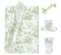 Larcenciel Floral Tissue Paper Sheets, White Green Tissue Paper for Wrapping Gifts, Vintage Bouquet Wrapping Sheets, Matte Art Gift Wrap for Birthday, Wedding, Anniversarie, Craft, 30 Pcs 50x35CM