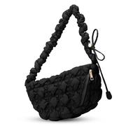 Larcenciel Puffer Quilted Bag for Women, Black Crescent Quilted Tote Bag w/Zipper and Adjustable Strap, Stylish Half Moon Crossbody Shoulder Bags for Dates, Shopping, Travelling, Parties, 31x21x20CM