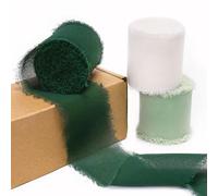 Larcenciel Sage Green Frayed Chiffon Ribbon 3 Rolls, Handmade Cream Gift Ribbons, Elegant Silk Wrapping Ribbon for Gift or Bouquet, Wedding Invitation, Craft Decor, Hair, 4cm×5m
