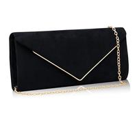 Larcenciel Suede Women's Clutches, Black Handbags for Women w/Detachable Chain, Minimalist Envelope Clutch Bags for Women Wedding, Elegant Crossbody Shoulder Bag for Party, Prom, Wedding, 25×11×5CM
