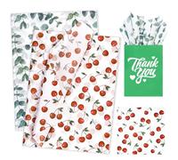 Larcenciel Tissue Paper 60 PCS, Cherry Leaves Tissue Paper Sheets for Wrapping Gifts & Packaging, Vintage Green Red Gift Wrap for Birthday, Christmas, Crafts, 50x30cm
