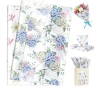 Larcenciel Tissue Paper for Wrapping Gifts, 60 Pcs Floral Tissue Paper Sheets for Packaging Gift Bags, Blue Pink Bouquet Gift Wrap for Birthday, Holiday, Wedding, Christmas, DIY Crafts, 50×35CM