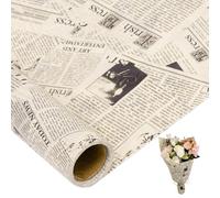 Larcenciel Tissue Paper Roll 10m×43cm, Vintage Newspaper Tissue Paper for Wrapping Gift & Packaging, Newsprint Flower Wrapping Sheets, Patterned Gift Wrap for Birthday, Wedding, Anniversary, Craft