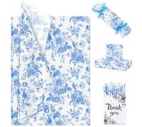 Larcenciel Vintage Floral Tissue Paper, 60 Sheets Blue White Tissue Paper for Wrapping Gifts, Rose Peony Patterned Gift Wrapping Paper, Matte Art Decorative Bouquet Paper for Wedding, Party, 50x35CM