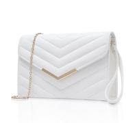 Larcenciel White Clutch Bags for Women, Faux Leather Handbag with Wristlet & Chain, Elegant Envelope Women's Clutches, Quilting Stylish Shoulder Crossbody Bag for Wedding, Dinner, Prom, 23x16x6CM
